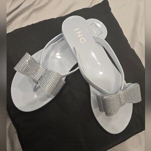 INC International Concepts Women's  Baby Blue‎ And Silver Bow Sandals